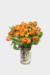 Beautiful bouquet with orange tulips close up