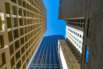 Upwards View of Multiple Skyscrapers in Downtown Chicago