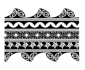 Polynesian tattoo tribal pattern border sleeve vector, samoan sketch forearm and foot design, maori stencil bracelet armband tattoo tribal, lace band fabric template seamless ornament, wallpaper  text