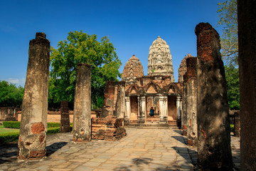 Wat Si Sawai (Sri Savaya) in Sukhothai Historical Park In Thailand., Tourism, World Heritage Site, Civilization,UNESCO.