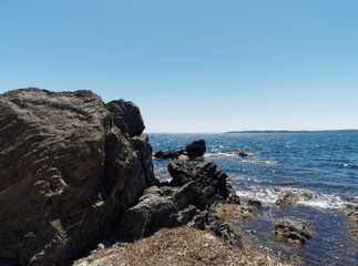Fototapeta na wymiar Côte d'azur. Les Issambres. Vue littoral de la plage san Peïre en direction du sud et du golfe de Saint-Tropez