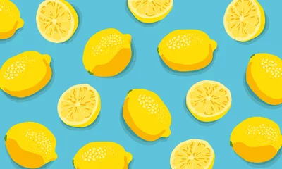 Behang Citroen Tropische achtergrond met gele citroenen Tropisch naadloos patroon met gele citroenen. Fruit herhaalde achtergrond. Vector heldere print voor stof of behang