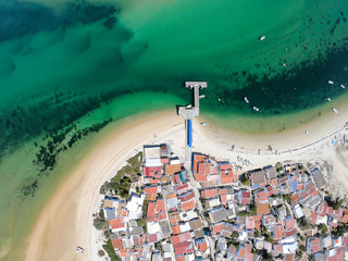 Aerial view of Armona Island, Ria Formosa, Algarve, Portugal.