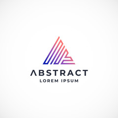 Abstract Vector Sign, Emblem or Logo Template. Colorful Gradient Geometry Labyrinth Pyramid with Modern Typography.