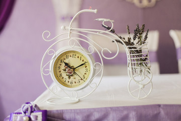 Beautiful vintage clock on the table. Close-up