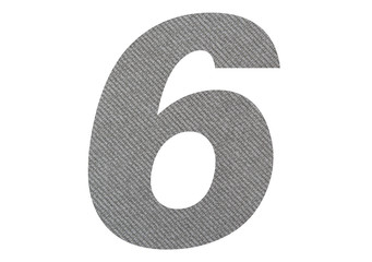 Number 6,six with gray fabric texture on white background