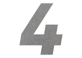 Number 4,four with gray fabric texture on white background