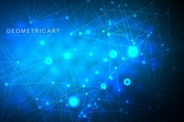 Geometric abstract background with connected line and dots. Structure molecule and communication. Big Data Visualization. Medical, technology, science background. Vector illustration.