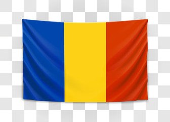 Obraz premium Hanging flag of Romania. Romania. National flag concept.
