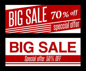 Fototapeta premium Set of two sale banner templates, isolated on black background. Vector colorful illustration.