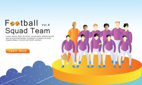 Football Squad Team flat cartoon vector illustration concept. List and photo session of 1 football team before starting the match. used for landing page, web, UI, flyer, banner, cover, poster, print