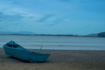 Beach boat blue sky