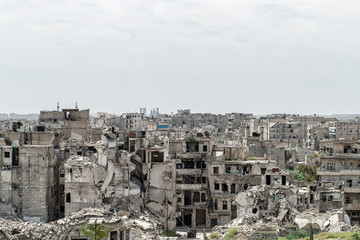 City of Aleppo and destroyed building in Syria 2019 - 269046235
