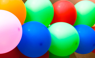 Bright colorful inflatable rubber mltycolored balloon balls. Holiday decoration Celebration concept.