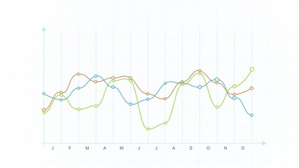 Business Stats And Infographics Layout/ 4k animation of a flat design business and annual market data analysis and reports, with graphic lines and dots