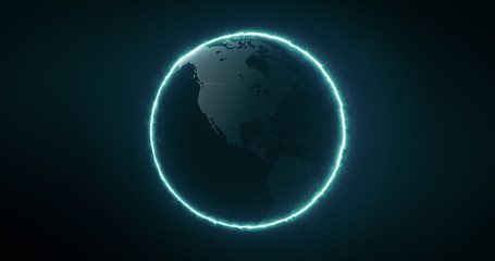 Digital Futuristic Globe with dots and circling. Digital Earth Glowing line and wire frame. 3D rendering.