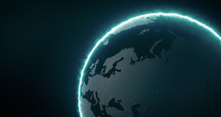Digital Futuristic Globe with dots and circling. Digital Earth Glowing line and wire frame. 3D rendering.