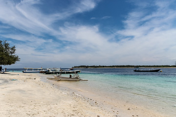 Sandy Beach with Boats on Gili Trawangan