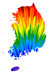 South Korea - map is designed rainbow abstract colorful pattern, Republic of Korea (ROK) map made of color explosion,