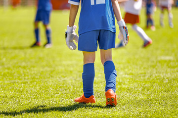 Fototapeta premium Soccer Goalkeeper in Youth Team. Youth Football Teams Compeeting in School Soccer Tournament