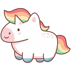 Cute kawaii unicorn with rainbow hair. Vector cartoon character isolated on a white background.