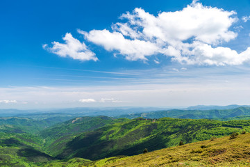 Naklejka premium Spring panoramic view from Old mountain ( Stara planina), Bulgaria. Central Balkan national park.