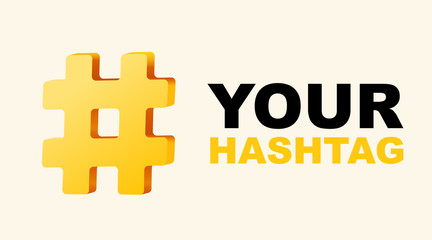 Hashtag, number mark 3d sign isolated on white background.