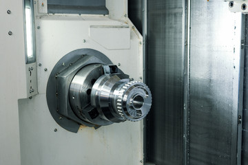 Modern lathe metalworking CNC machine.