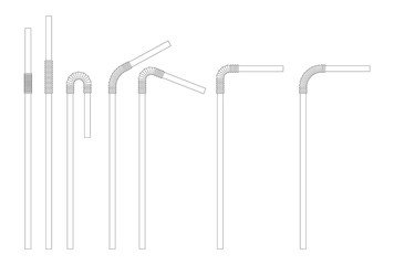Drinking straw sketch set. Straight and bent plastic cocktail tube. Vector doodle illustration. - obrazy, fototapety, plakaty