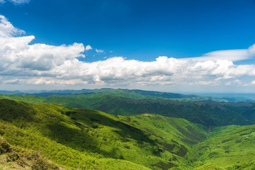 Fototapeta na wymiar Spring panoramic view from Old mountain ( Stara planina), Bulgaria. Central Balkan national park.
