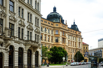 Fototapeta na wymiar BRNO, CZECH REPUBLIC - July 25, 2017: Street view of downtown in Brno, Czech Republic.