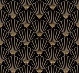 Printed kitchen splashbacks Black and Gold Art deco seamlesss pattern design - gold lines on black background