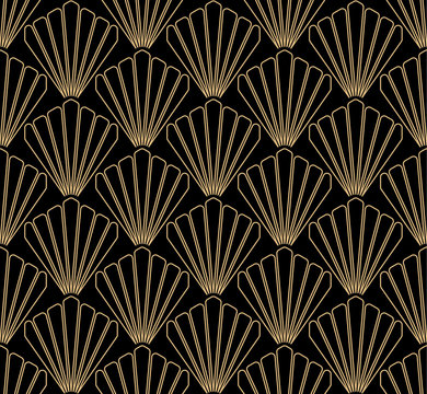 Art deco seamlesss pattern design - gold lines on black background