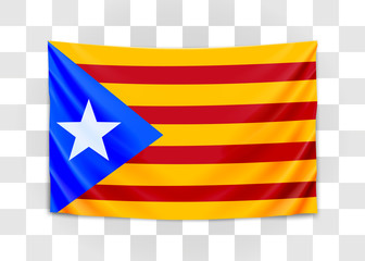 Hanging flag of Catalonia. Catalonia referendum. National flag concept.