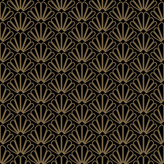 Art deco seamlesss pattern design - gold lines on black background
