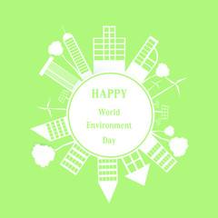 World environment day - Building paper art  surround earth concept sustainable development and nature conservation design for banner, greeting card, t-shirt, print, poster. Vector illustration