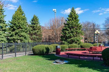 Small Park in Lincoln Park Chicago with Benches