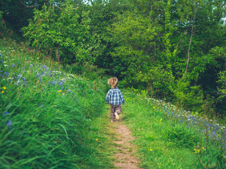 Naklejka na ściany i meble Little toddler running on path in nature