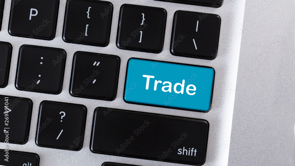 Poster Blue button with text Trade on computer keyboard