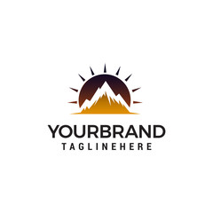 mountain sun logo design concept template vector