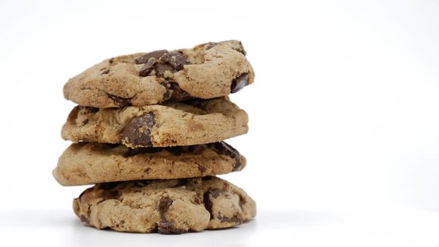 cookies or biscuits double chocolate rotating on white background.