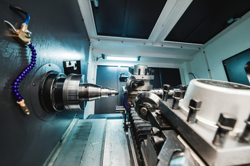 Work space of modern CNC milling machine.