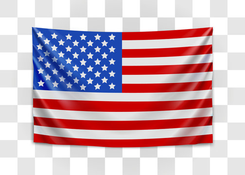 Hanging flag of USA. United States of America. National flag concept.