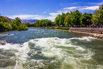 Rushing Waters Of Truckee River Along River Walk