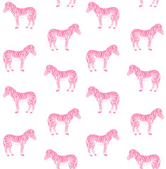 Vector seamless pattern of pink hand drawn zebra isolated on white background  © Sweta