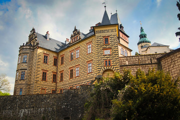Medieval Gothic and Renaissance style castle on top of the hill in Frydlant, Czech Republic