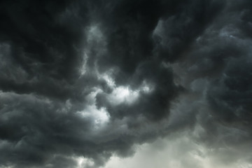 Obraz premium Motion of dark sky and black clouds, Dramatic cumulonimbus cloud with rainy, Storm clouds dramatic