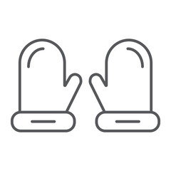 Mitten thin line icon, clothes and fashion, winter mittens sign, vector graphics, a linear pattern on a white background.