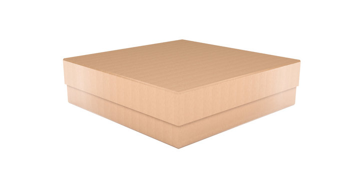Pizza box. Closed brown corrugated carton box. 3d rendering illustration isolated