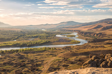 Caucasian landscape, Mtkvari river, Georgia